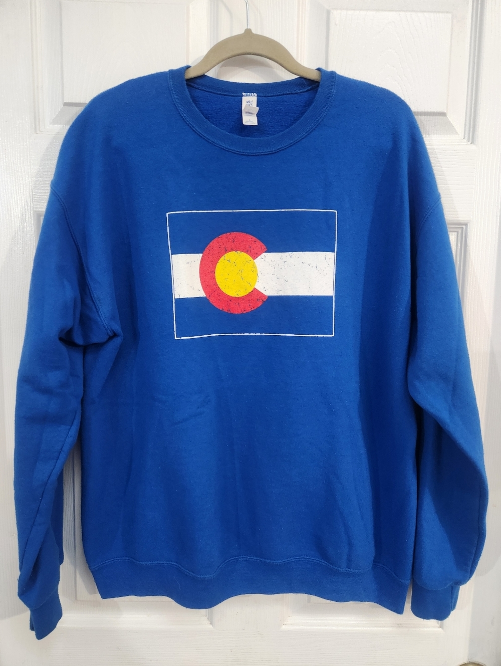 Jerzees Royal Blue Crewneck with Colorado Flag On Front